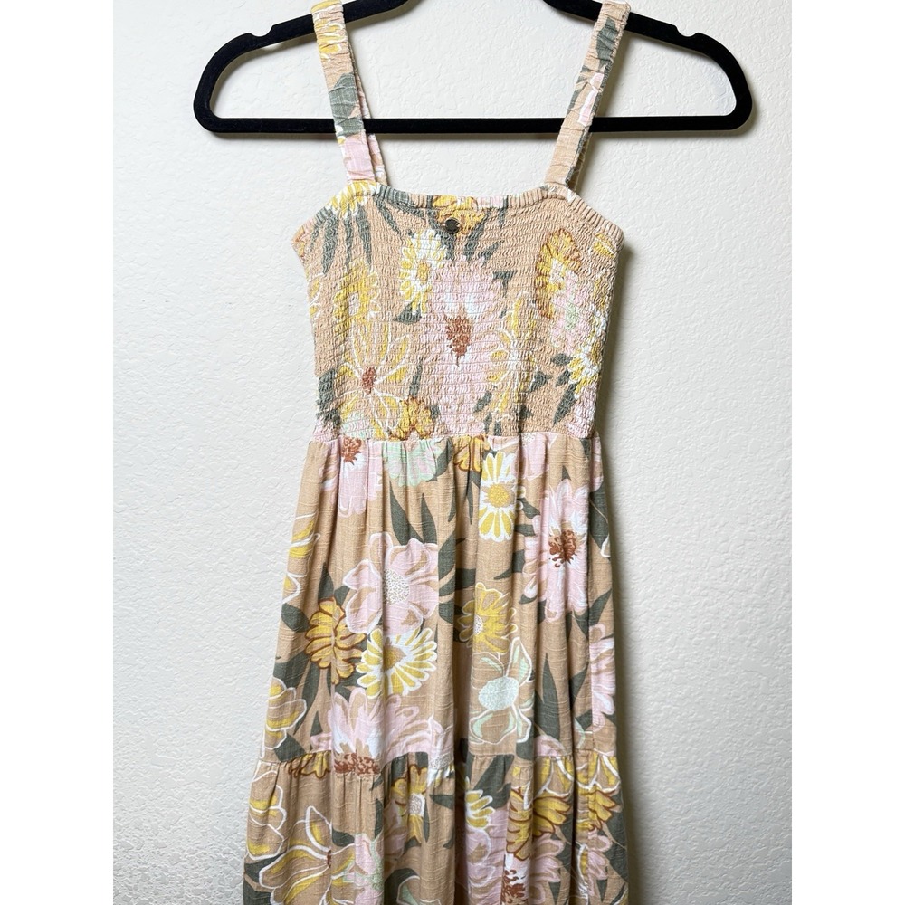 Roxy floral smocked midi Dress‎ Strapy boho sundress pink peach woman Size XS